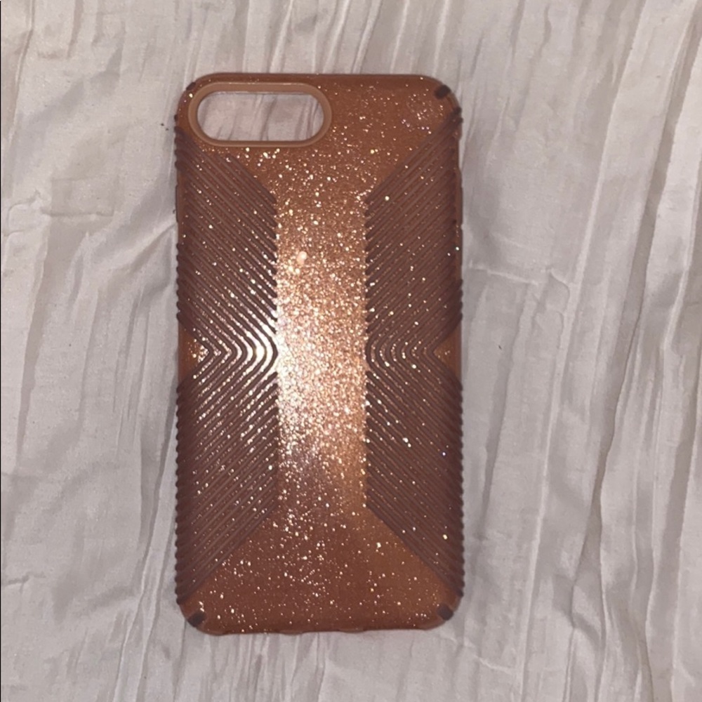 sparkly, light peach pink iphone 7+ phone case